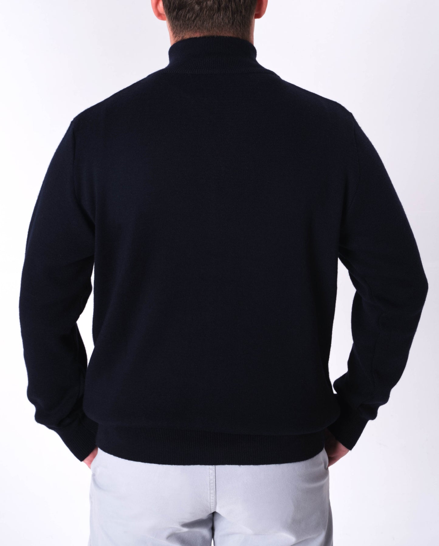 Men's High Collar Zipped Navy Cardigan, Stay Warm with Premium Organic Wool Blend