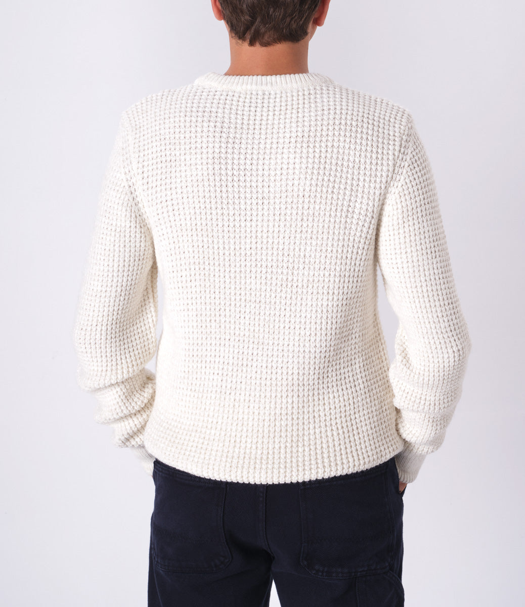 Men's Round Neck Wool Knitted White Sweater, Elegant & Comfortable Design