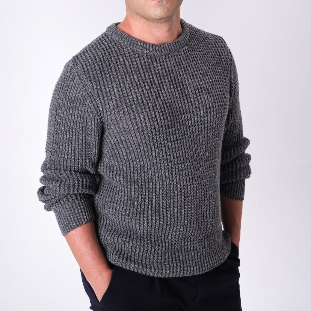 Men's Round Neck Wool Knitted Grey Sweater, Elegant & Comfortable Design