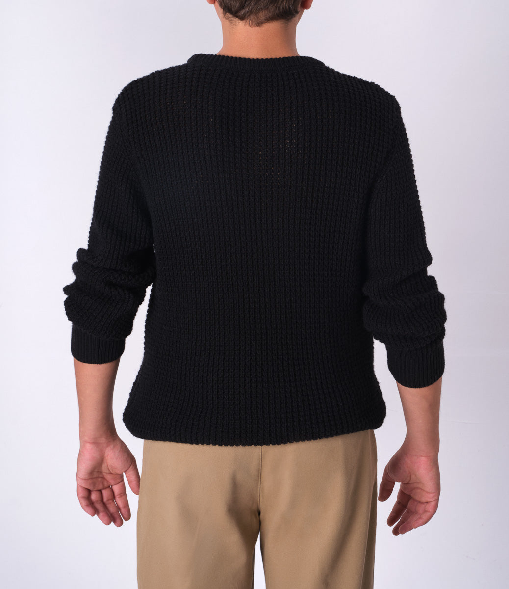 Men's Round Neck Wool Knitted Black Sweater, Elegant & Comfortable Design