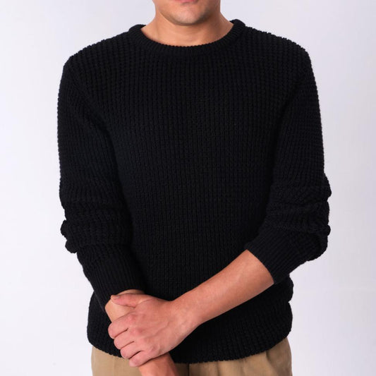 Men's Round Neck Wool Knitted Black Sweater, Elegant & Comfortable Design